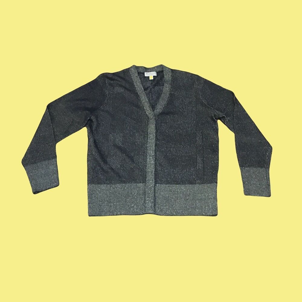 Burberry MEDIUM Vintage Check Cardigan Black Knit Gold Metallic Button Up V neck